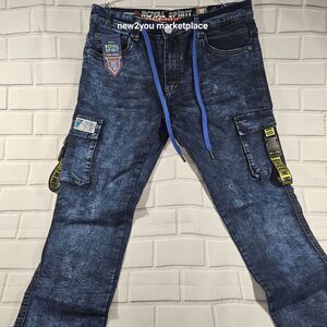 Men's Royal Spirit Denim Blue Jeans Size 34 shoestring waistband New